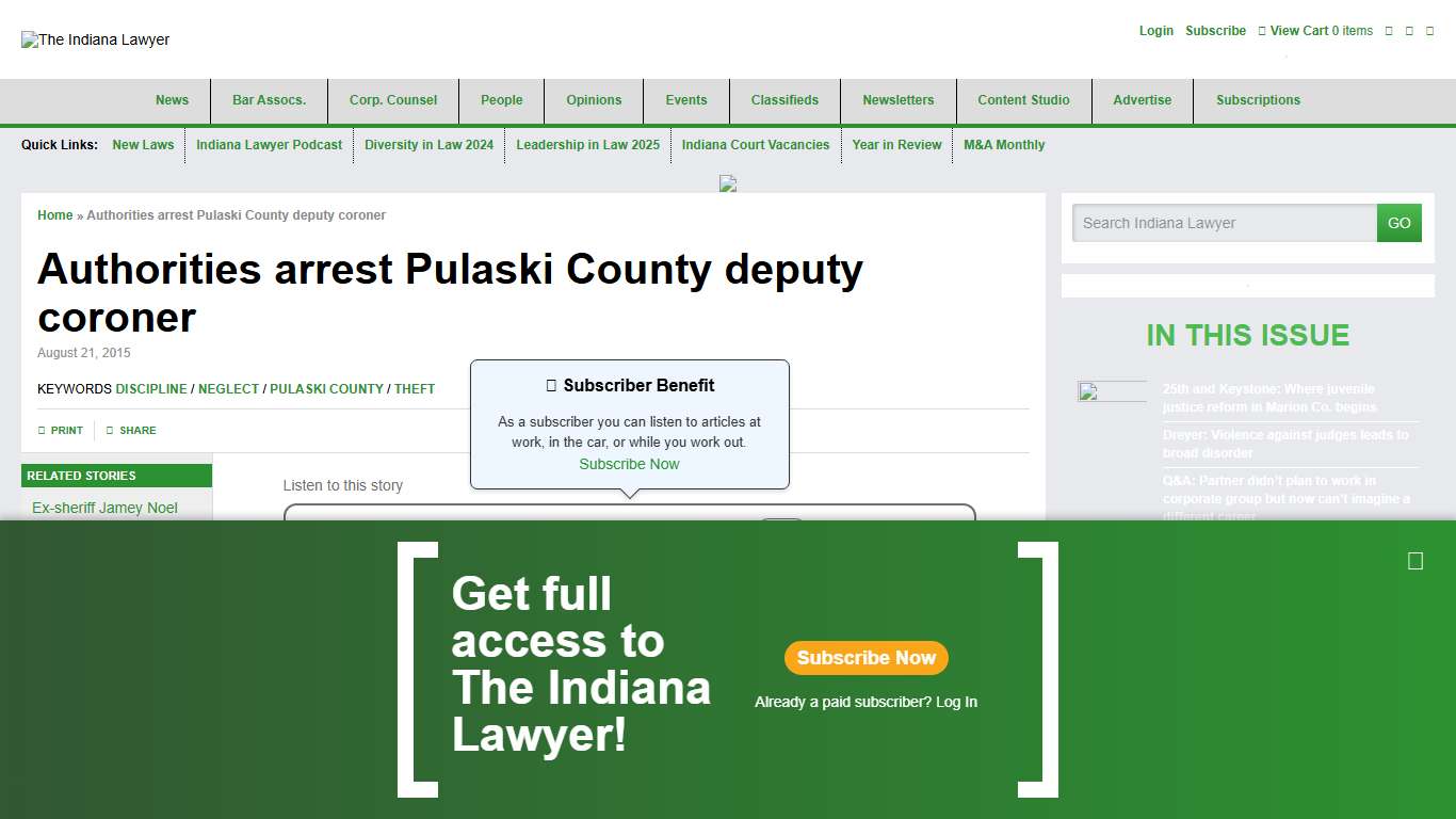 Authorities arrest Pulaski County deputy coroner - The Indiana Lawyer