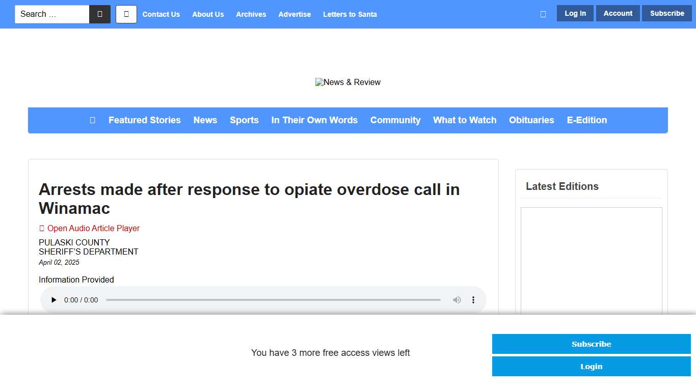 Arrests made after response to opiate overdose call in Winamac - News & Review